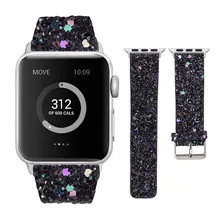 

2021 Leather Band for Apple Watch 38mm 40mm Women Bling Diamond 42mm 44mm Genuine Shiny Glitter Strap IWatch Series 6 5 4 3 2 1