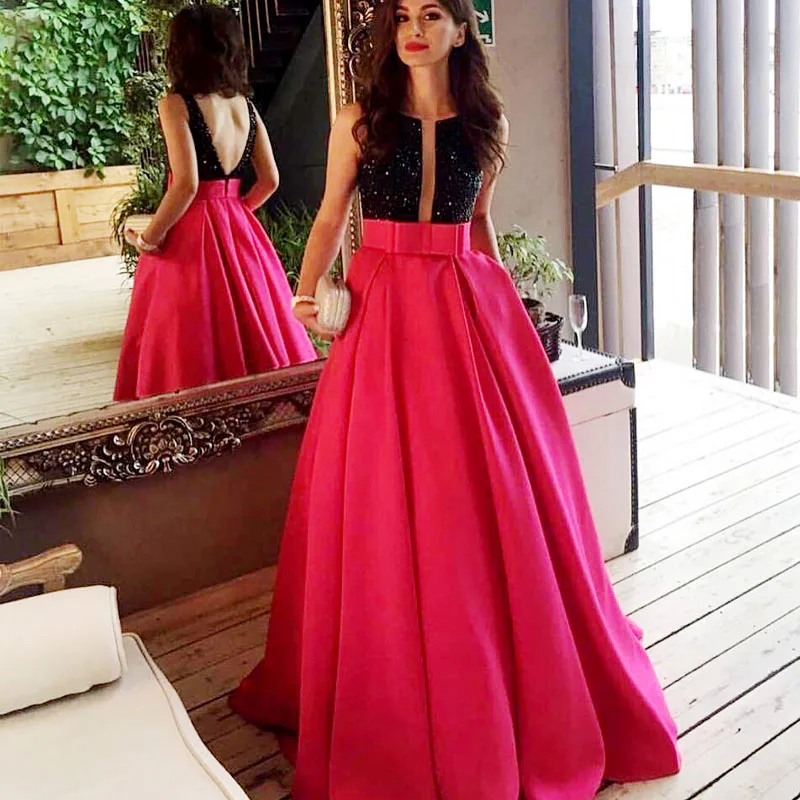 

Real Photo Two Tone Formal Evening gowns Crystal Boat Neck Deep V Open Back Long Pageant Prom Gown mother of the bride dresses