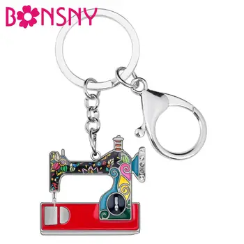 

Bonsny Metal Sewing Machine Key Chain Key Ring Handbag Bag Charm New Trendy Jewelry For Women Enamel Keychain Accessories