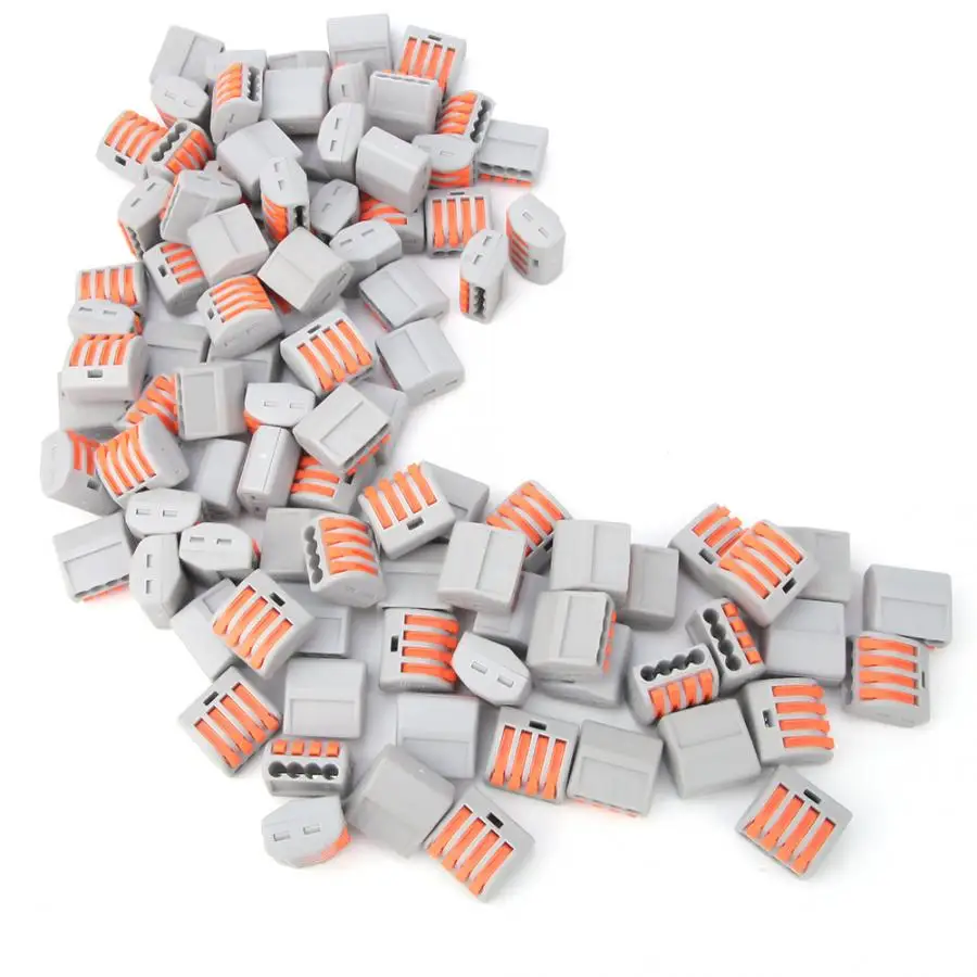 

100pcs 4 Way Spring Lever Terminal Block Reusable Electrical Wire Cable Connector