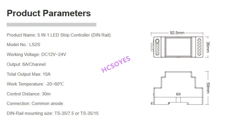 MiBOXER DC12V~24V LS2S DIN Rail 5 IN 1 LED Strip Controller for LED Strip light Common anode RGB/RGBW/RGB CCT /single led strip