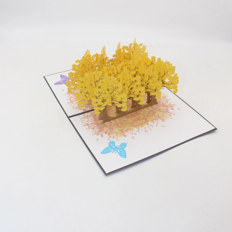  3D Handmade Butterfly Ginkgo Tree Forest Paper Invitation Greeting Card Wedding Party Valentine's D - 4.00031E+12