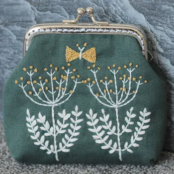 

Women Cross Stitch Materials Needlework Vintage Flower Tree Chinese Style Sewing Small Gift DIY Embroidery Purse Set Coin Wallet
