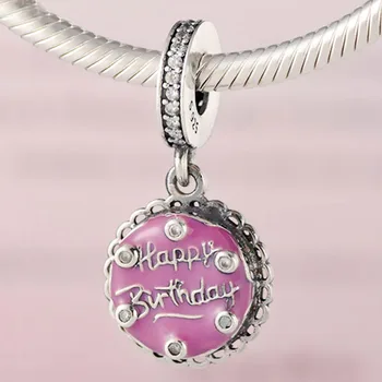 

Original Pink Birthday Cake With Happy Birthday Pendant Beads Fit 925 Sterling Silver Bead Charm Bracelet Diy Jewelry