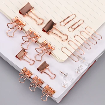 

72Pcs Fashion Design Practical Push Nail Binder Clip Gold Paperclips Clamp Combination Office Stationery