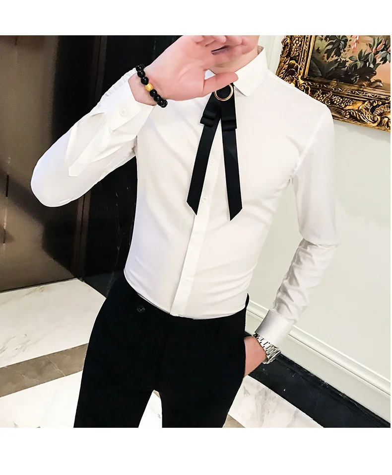 Деловая рубашка, Camiseta Masculina, осенняя мужская рубашка с длинным рукавом, мужская белая Красная приталенная рубашка, одноцветная мужская рубашка