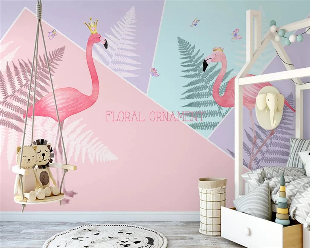 

beibehang Custom wallpaper Nordic minimalist fashion hand drawn geometric flamingo art background papel de parede papier peint