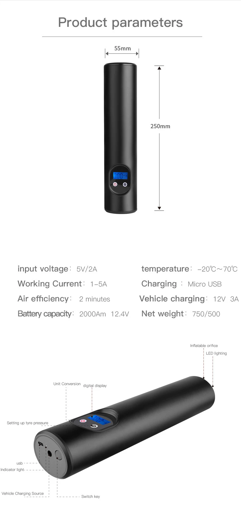 12V 150PSI USB Интерфейс Портативный воздушный компрессор насосы для автомобиля с ЖК-дисплей Дисплей для автомобиля Велосипеды шины Мячи плавательные круги