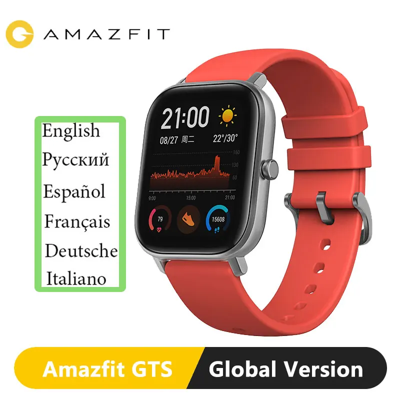 Глобальная версия Amazfit GTS Смарт-часы 5ATM водонепроницаемые плавательные умные часы 14 дней батарея управление музыкой для телефона Xiaomi IOS - Цвет: Candy Red
