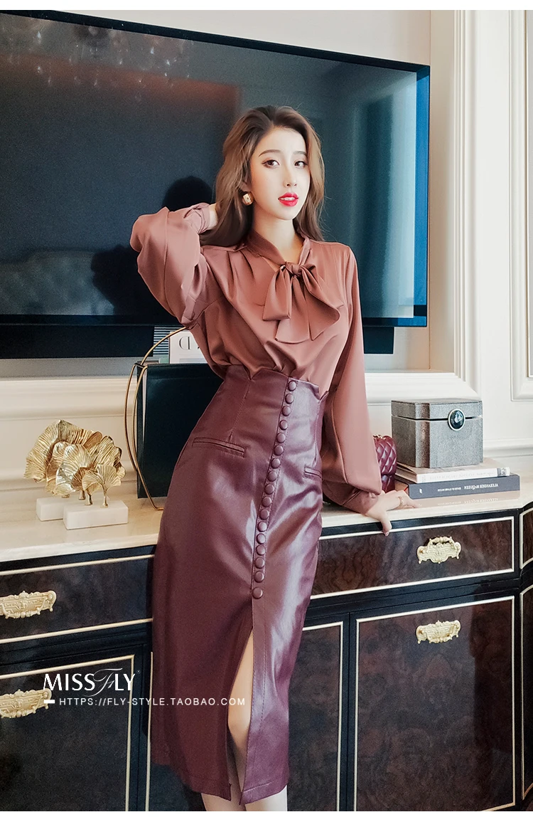 Однобортная длинная юбка из искусственной кожи, женская осенняя и зимняя новая корейская модная юбка с разрезом и высокой талией