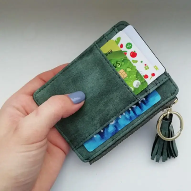 BEAU-Slim Женский кошелек короткая сумка маленькая искусственная кожа держатель кредитных карт тонкий кисточкой Кошелек на молнии карман