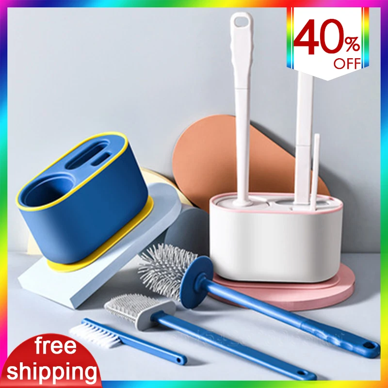 3 In 1 Silicone Toilet Brush with Holder Wc Accessories Tools for Bathroom and Clean Punch-free Hanging | Обустройство дома