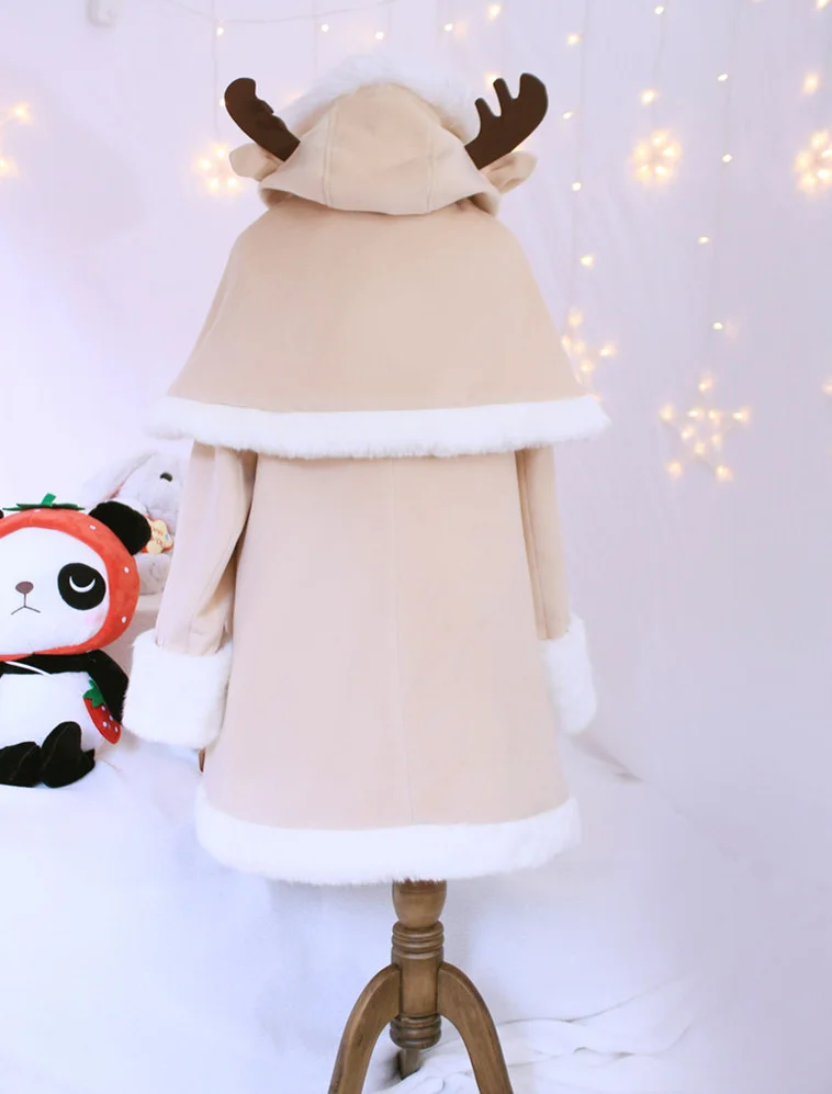 Зимнее милое пальто в стиле Лолиты, бархатное утепленное приталенное пальто kawaii+ плащ в стиле лося, пальто в стиле готической Лолиты для девочек