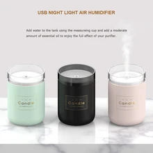 Minihumidificador de mesa con luz ambiental, fabricante de niebla silencioso USB, purificador de aire para el hogar, 280ML