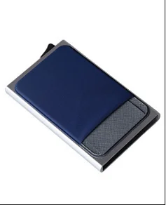 LILY QUEEN RFID кредитный держатель для карт Автоматическая блокировка бизнес мужской кожаный лоскутный тонкий кошелек-мешочек для монет - Цвет: Blue with white