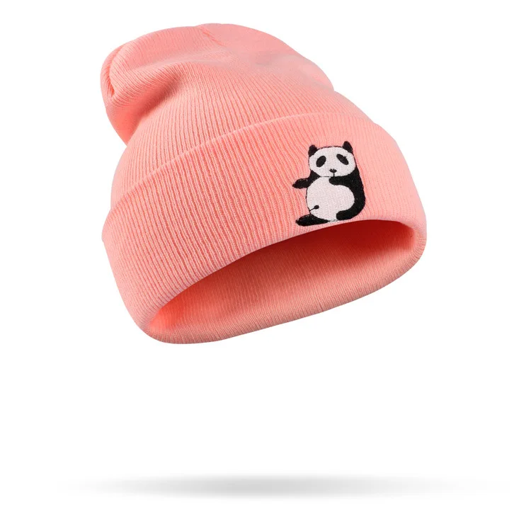 Вязаная шапка с вышивкой в виде панды, Модная вязаная шапка в стиле хип-хоп, шерстяная шапка с вышивкой в виде животных, Модная вязаная шапка в стиле Харадзюку, наружная теплая шляпа
