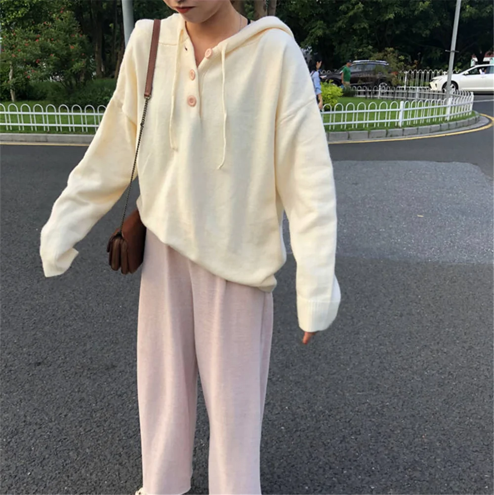 Women Sweater Spring Autumn Long Sleeve Solid Hooded Knitted Casual Pullover Plus Size Soft Jumpers sweter mujer | Женская одежда