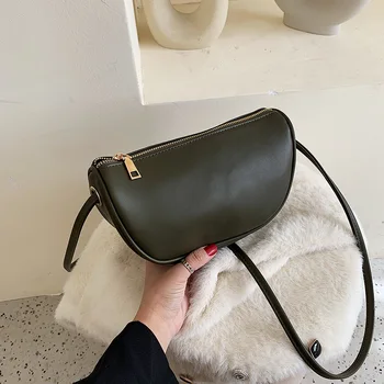 

Semicircle PU Leather Shoulder Handbag Small Half Moon Shaped Women Girl Simple Solid Shopping Totes Messenger Crossbody Bag