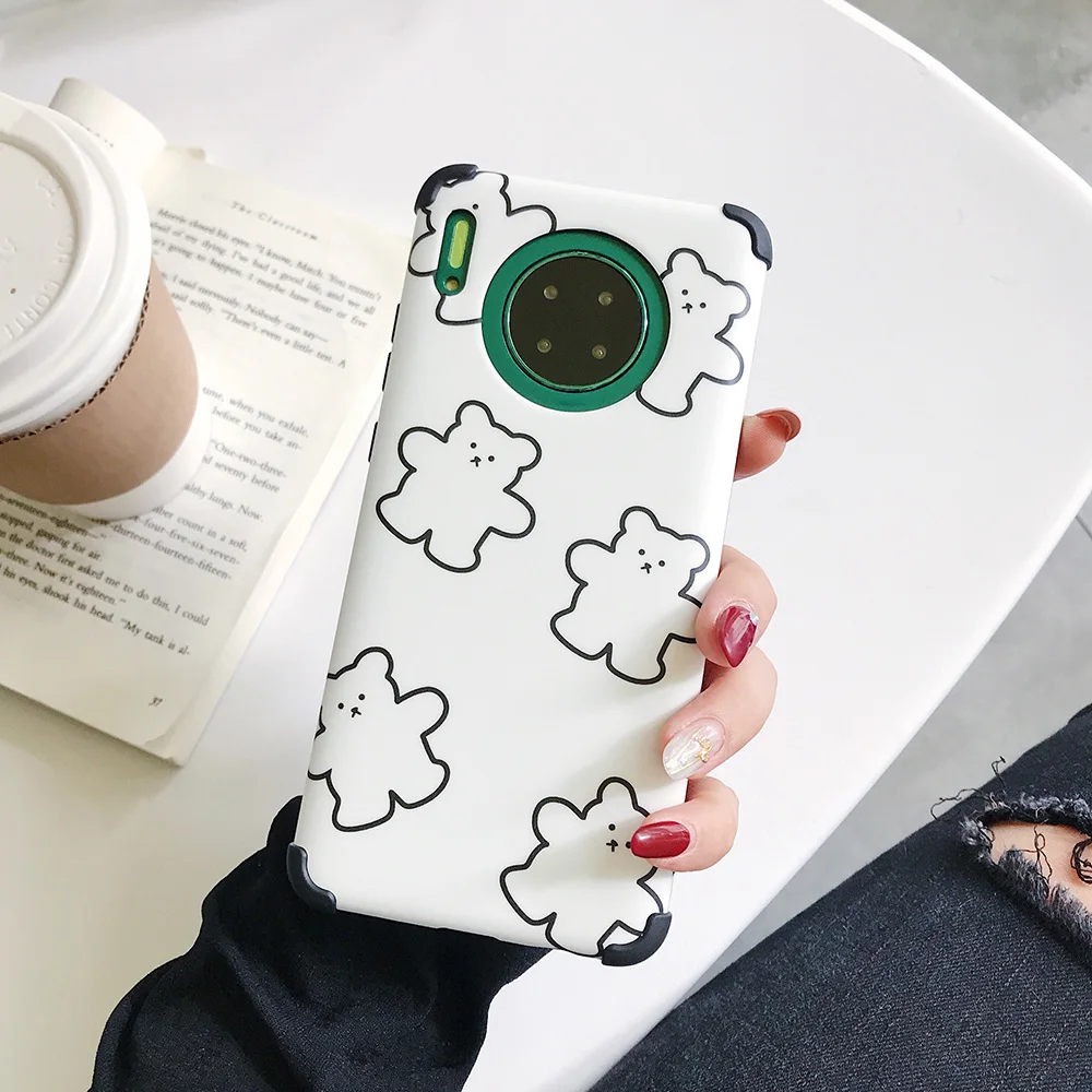 White Case Милый силиконовый чехол с рисунком медведя для huawei P30 P20 mate 30 Pro, чехол для huawei Honor 9X20 Pro Nova 3 4 5 Pro Coque - Цвет: White Case