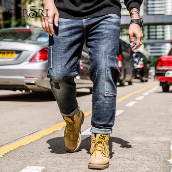 

Gersri New Brand Jeans Men Fashion Casual Loose Jeans Straight Breathable Elastic Comfortable Big Pocket Pants Plus Size