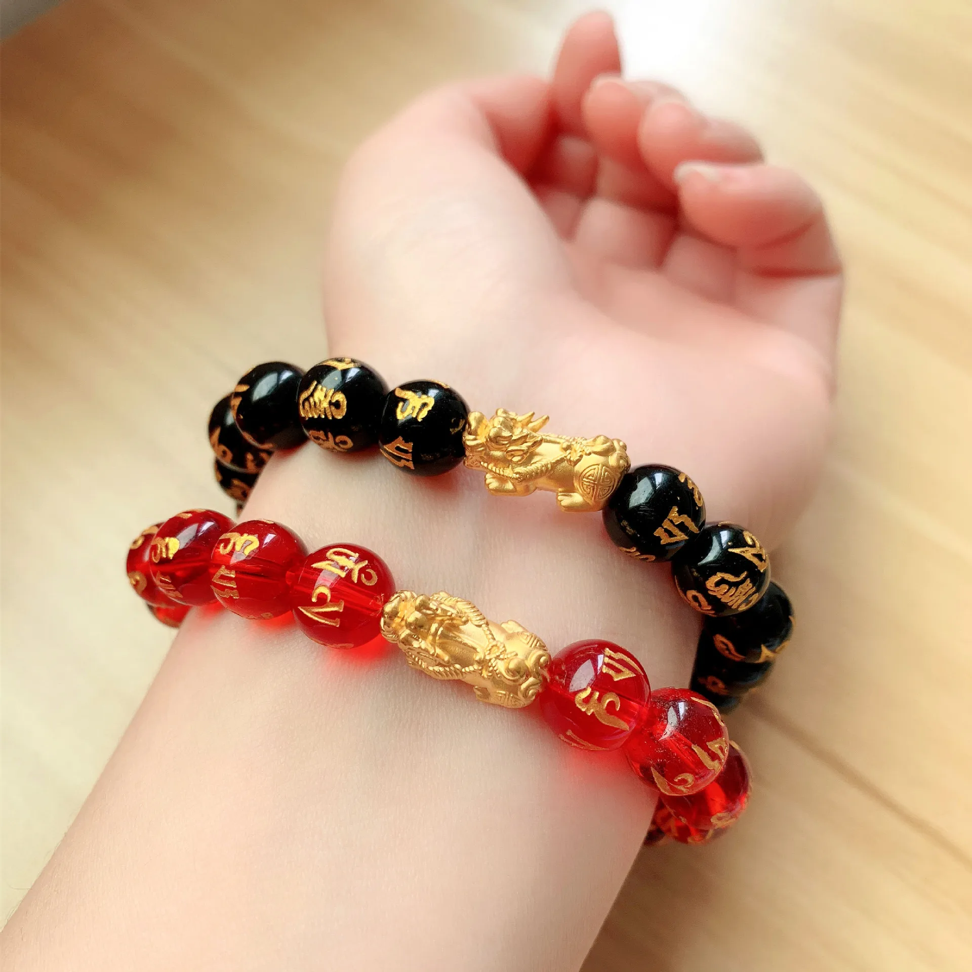 

3D jin pi xiu Bracelets 24k Gold Hard Gold Bracelets 999 Pure Gold Agate Lucky Beads Top Grade Readily Ceremony