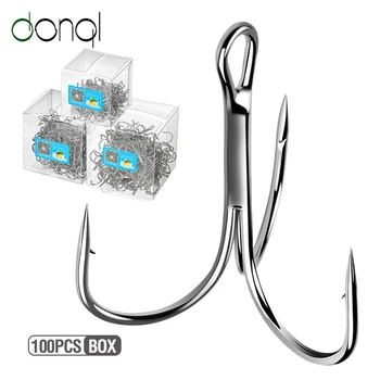 

DONQL 100pcs/ Box Treble Fishing Hooks Carbon Steel Barbed Fishhooks Set Triple Hooks Sea Fishing Tackle Accessories For Lures