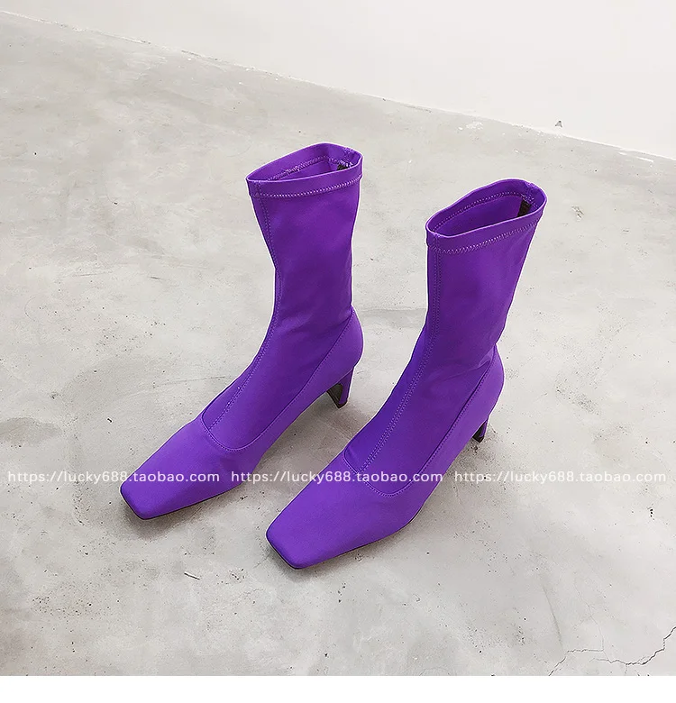 Эластичные Сатиновые сапожки на высоком каблуке; женские Ботинки martin duck botines mujer с квадратным носком; коллекция года; дизайнерские зимние ботинки «Челси» средней длины; новые носки