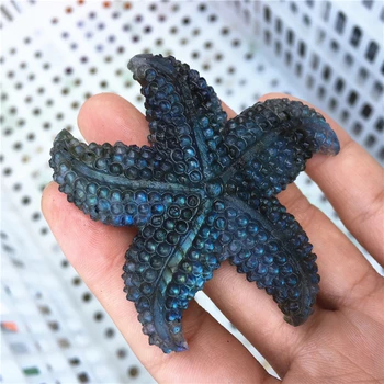 

6cm natural quartz crystal carved labradorite starfish aquarium decoration