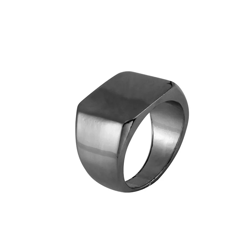 SHUANGR, простое черное/золотое/серебряное квадратное кольцо для мужчин, ширина печатки, полированное кольцо на палец, Shellhard Ювелирное кольцо в стиле панк, размер 6-12 - Цвет основного камня: Black