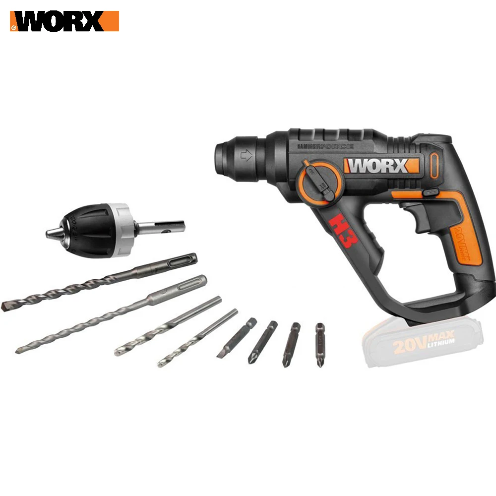 NO BATTERY WORX WX390 3-в-1 H3 20V MAX сверло перфоратора Аккумуляторный шуруповерт и Аккумуляторная дрель - Цвет: NO BATTERY