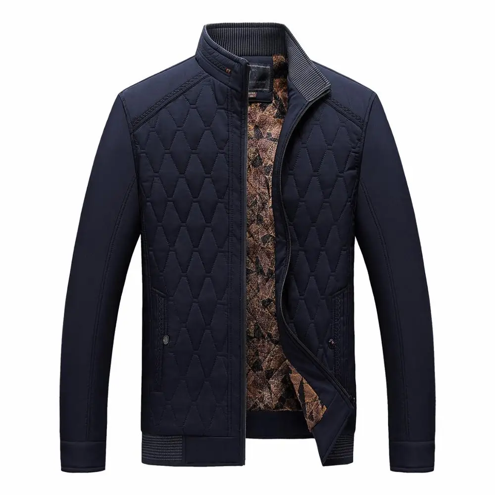 Мужская повседневная однотонная куртка, зимняя мужская Модная приталенная куртка из хлопка в стиле пэчворк, Толстая Теплая мужская куртка на молнии, горячая распродажа - Цвет: Navy blue