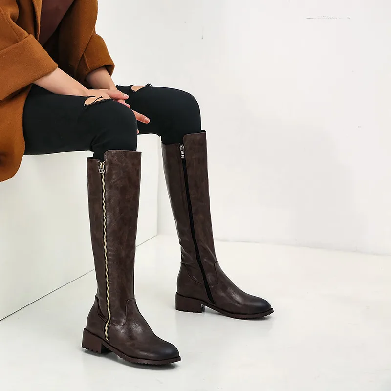 ASUMER Newest plus size 48 knee high boots women round toe zipper simple autumn winter low heels shoes woman riding boots