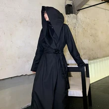 Хорошее Качество Осень Зима Мужской панк Длинный Тренч с поясом хип хоп плащ с капюшоном мужской Готический старинный кардиган манто