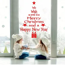 Съемная Рождественская Наклейка на стену с изображением рождественской елки снеговика Новогодний подарок магазин белый красный Рождественский Декор для дома