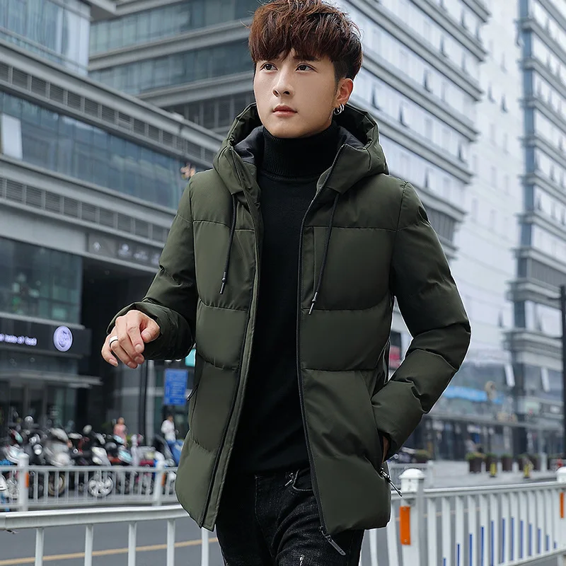 Winter New Style Korean-style down Jacket Cotton-padded Clothes Men Youth Hooded Coat Cotton-padded Jacket Men's Slim Fit S