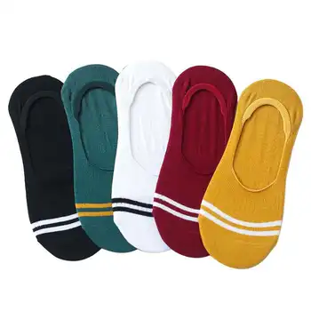 

Spring and summer shallow mouth two bar invisible socks children's cotton silicone non slip striped socks for women