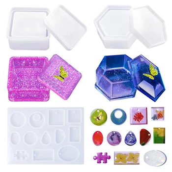 

Silicone Resin Molds, Jewelry Pendant Casting Molds UV Resin with Hanging Hole Making DIY Art Craft Gift Tools Set for Beginners
