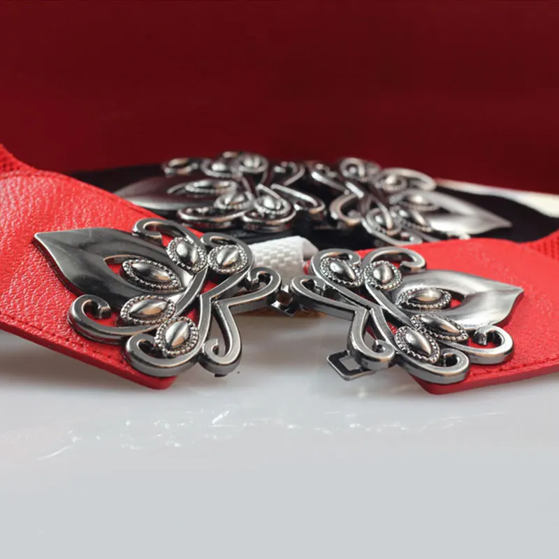 Винтажный широкий пояс для женщин, пояс в стиле ретро, Эластичный пояс для платья, пояс с металлической пряжкой