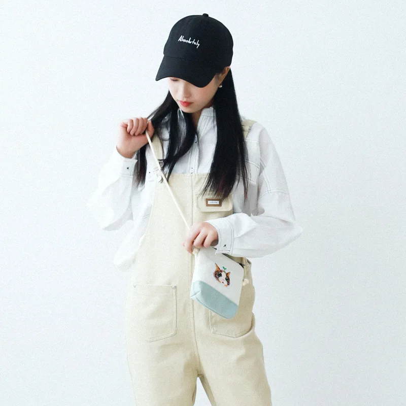 

Fashion Embroidered Kitten Cute Canvas Bag Women's Shoulder Bag Mini Mobile Phone Bag Purse