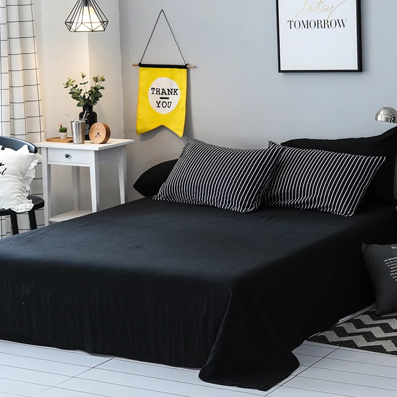 AHSNME классический черно-белый комплект постельных принадлежностей в полоску пододеяльник наборы черная простынь 4 шт. постельное белье из стираного хлопка