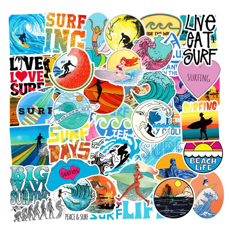 

Outdoor Surfing Stickers and Decals 50pcs Summer Sports Stickers for Water Bottle Car Luggage Scrapbook Laptop Waterproof Vinyl