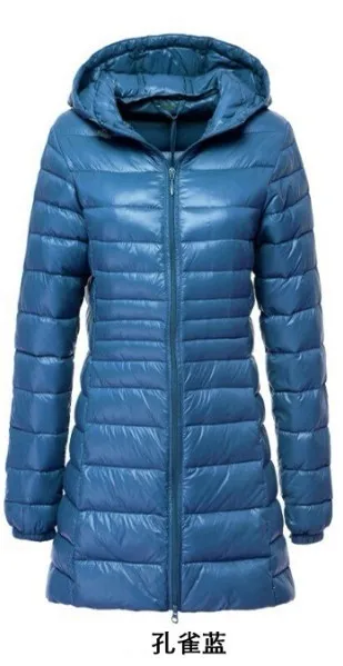 Женский зимний ультра легкий пуховик Chaqueta Mujer, большие размеры 6XL, длинный пуховик, женский большой размер, пальто с капюшоном, X9212 - Цвет: Blue