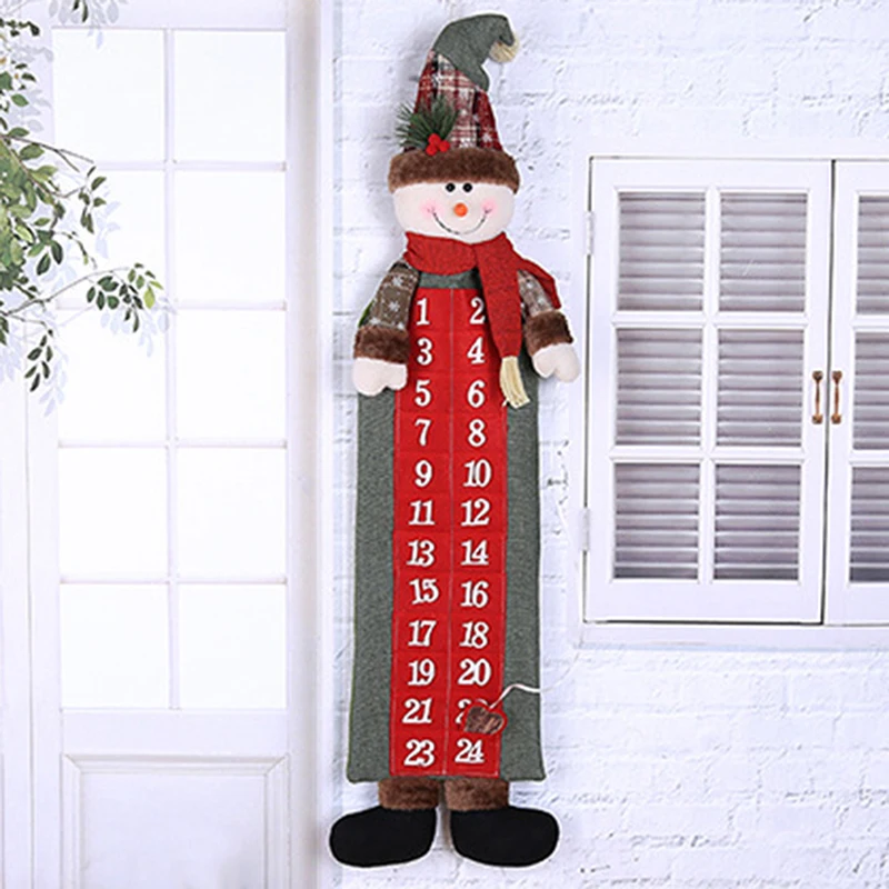 90*23cm Christmas Advent Calendar Santa Claus Snowman Xmas New Year Countdown Hanging Ornaments Home Office Door Decoration