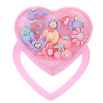 

12pcs/lot Cartoon Flower Assorted Resin Plastic Pink Baby Kids Girl Children's Rings With Heart Box Gift Jewelry Craft Toy