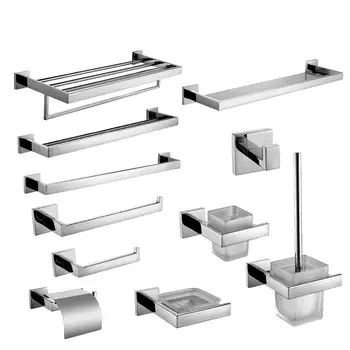 

SUS 304 Stainless Steel Bathroom Hardware Set Chrome Polished Toothbrush Holder Paper Holder Towel Bar Bathroom Accessories
