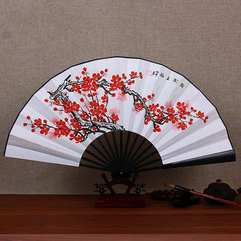 

In National Customs Sensu Antique Folding Fan Man Classical Hanfu Gift Hand Plum Blossom Xuan Paper Fan Fold Manual With One