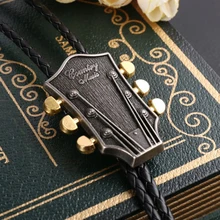 Винтажные Унисекс свидания повседневная одежда тканые Модные прочные регулируемые Слайды Клип Боло галстук Кулон гитара из искусственной кожи Вечерние Повседневные