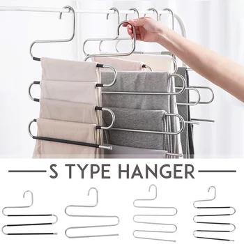 

5 Layers S-Type Hanger Stainless Steel MultiFunctional Clothes Pants Scarf Hangers Multilayer Storage Rack Holder Organizer