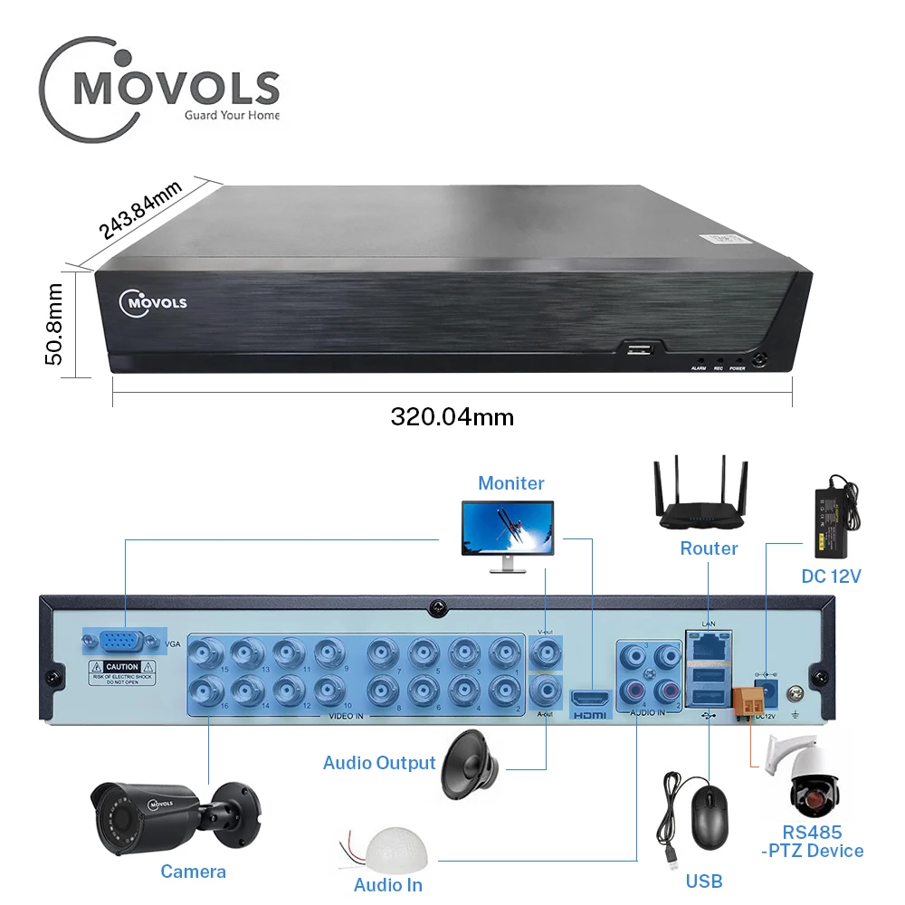 MOVOLS DVR 16CH CCTV видео рекордер для AHD камеры аналоговая камера IP Onvif P2P 5MP H.265 SATA