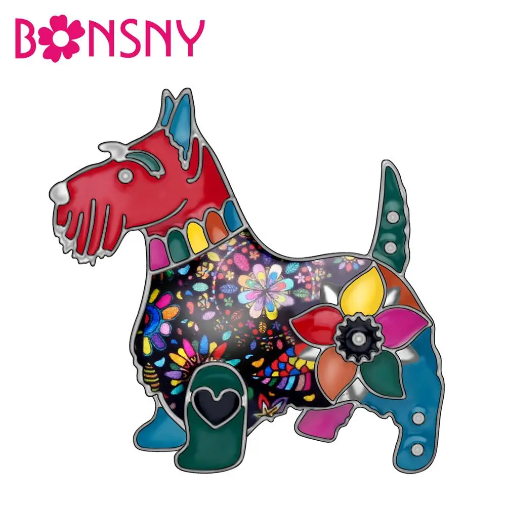 Bonsny эмалированный сплав Цветочный шотландский броши в форме собаки булавка для